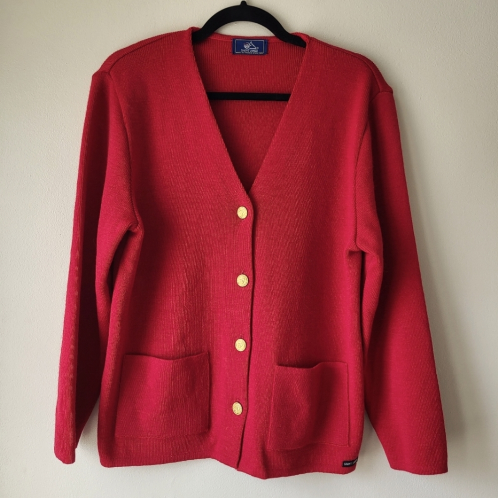 Saint James vintage red v-neck button up wool cardigan Size 8